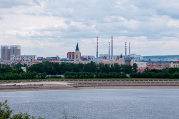 Fototapeta premium Russia, Blagoveshchensk, July 2019: the Amur River in Blagoveshchensk in the summer, on the other side of the Chinese city of Heihe