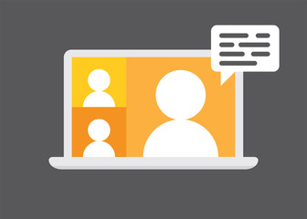 Video conference meeting in computer screen. Remote work. Group video call vector illustration icon.