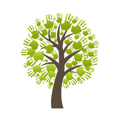 Green Hand Print Tree Isolated White Background