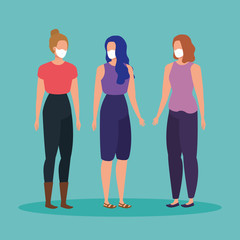 Fototapeta premium young women with face mask vector illustration design