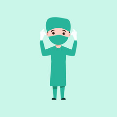 Character Doctor with surgical gown fight the coronavirus, vector illustration