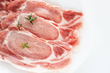 Freshness sliced pork and rosemary herbal for cooking ingredient