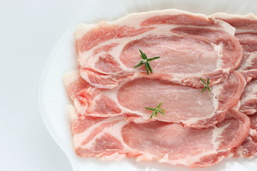 Freshness sliced pork and rosemary herbal for cooking ingredient