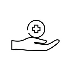 hand with coin with medical cross icon, line style