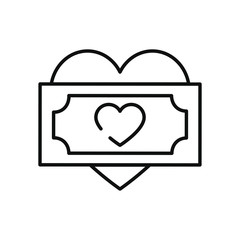 charity aids concept, heart with money bill icon, line style