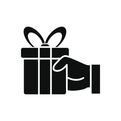 hand holding a gift box icon, silhouette style