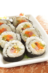 Korean food, ham and vegetable rice roll