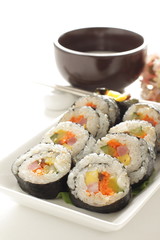 Korean food, ham and vegetable rice roll