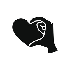 charity and donation concept, hand with heart icon, silhouette style