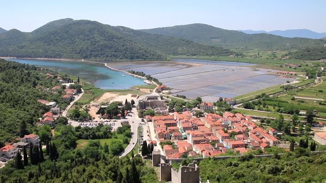 View of Ston town and its defensive walls, Peljesac Peninsula, Croatia