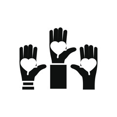 Fototapeta premium charity and donation concept, solidarity hands with hearts icon, silhouette style