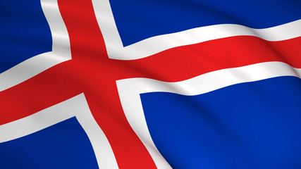 Iceland National Flag (Icelander flag) - waving background illustration. Highly detailed realistic 3D rendering