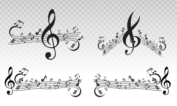 Musical scale symbol or Musical notes on a transparent background.