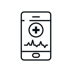smartphone with medical app icon, line style