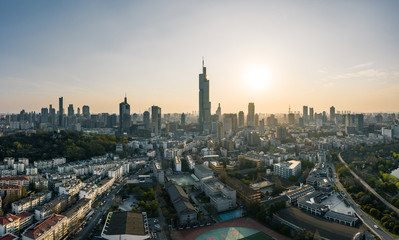 Fototapeta premium Skyline of urban Nanjing city at sunset