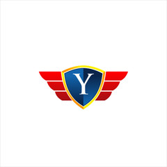Vector Shield with wing and initial letter Y concept icon logo