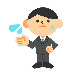 ビジネス　スーツ　全身　フラット　男性　汗　焦り　不安　困惑