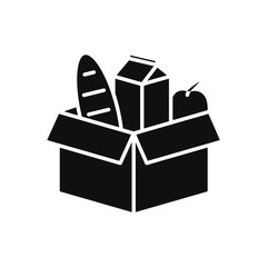 charity and donation concept, box with graocery products icon, silhouette style