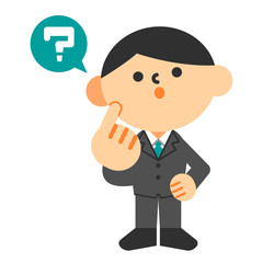 ビジネス　スーツ　全身　フラット　男性　疑問　はてな　考える