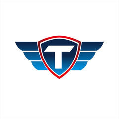 Vector Shield with wing and initial letter T concept icon logo