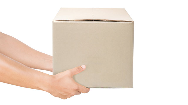 Handing the delivered parcel,   Home delivery concept.