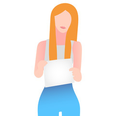 Woman holding blank paper, flat style, Vector illustration.