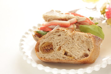 Homemade chicken and kamaboko fig French bread sandwich