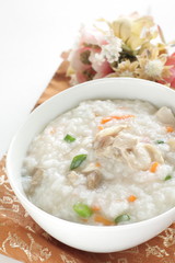 Chinese food, chicken and vegetable congee for healthy breakfast