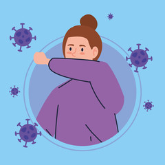 woman coughing sick of coronavirus 2019 ncov character vector illustration design