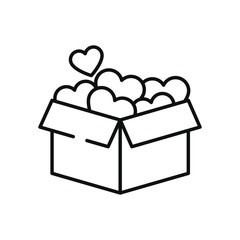 charity box full of hearts icon, line style