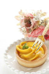 Homemade pumpkin tart with mint