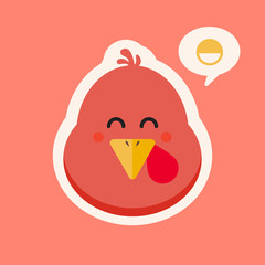 Obraz premium Turkey chicken cartoon character design. Thanksgiving turkey mascot. Vector character. Turkey head cartoon in flat style vector illustration