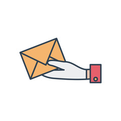 fast delivery concept, hand holding a envelope icon, line and fill style