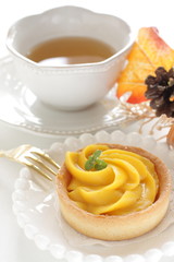 Homemade pumpkin tart with mint