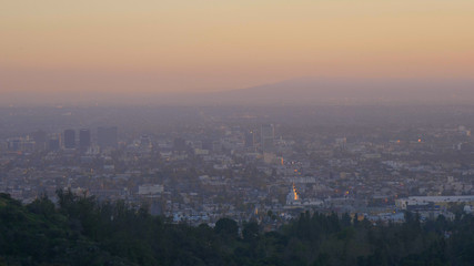 Fototapeta premium Aerial view over dusty Los Angeles in the evening - travel photography