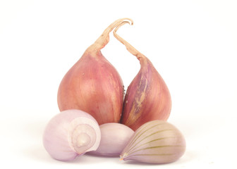 Fresh shallots or onions isolated on white background with clipping path