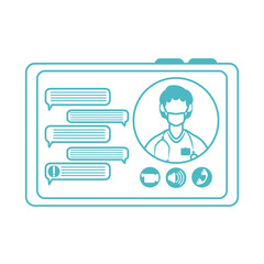 online doctor, chatting video tablet computer consultant medical protection covid 19, line style icon