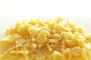 Italian food ingredient, assorted pasta on white background