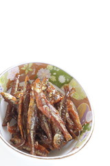 Japanese food, simmered sweet small fish for new year cuisine