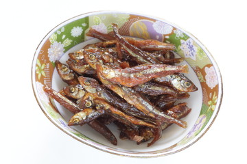 Japanese food, simmered sweet small fish for new year cuisine