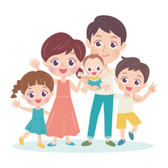 .Illustration of a happy family of five