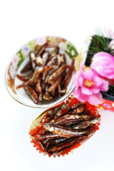 Japanese food, simmered sweet small fish for new year cuisine