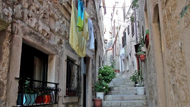 Narrow street in Korcula old town, Croatia