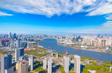 Fototapeta na wymiar City scenery around Lupu Bridge in Shanghai, China