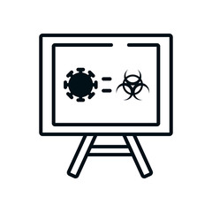 presentation board with coronavirus and biohazard symbols icon, line style