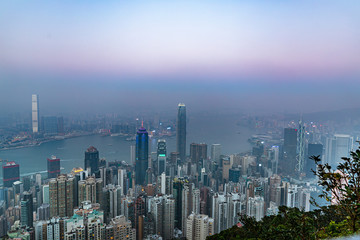 hong kong skyline at sunset