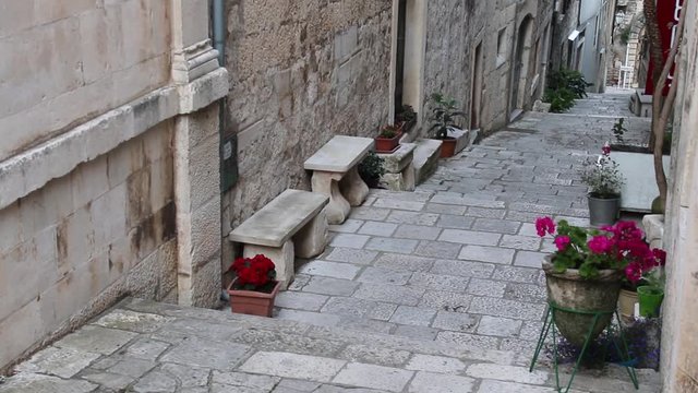 Narrow street in Korcula old town, Croatia