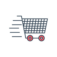 fast delivery concept, supermarket cart icon, line and fill style