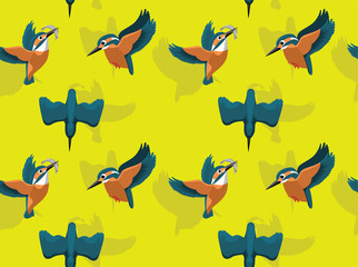 Fototapeta na wymiar Kingfisher Fishing Vector Seamless Background Wallpaper-01