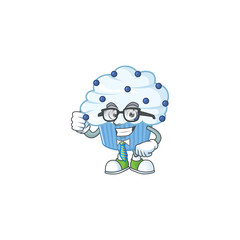 Obraz na płótnie Canvas Cartoon character design of vanilla blue cupcake successful businessman
